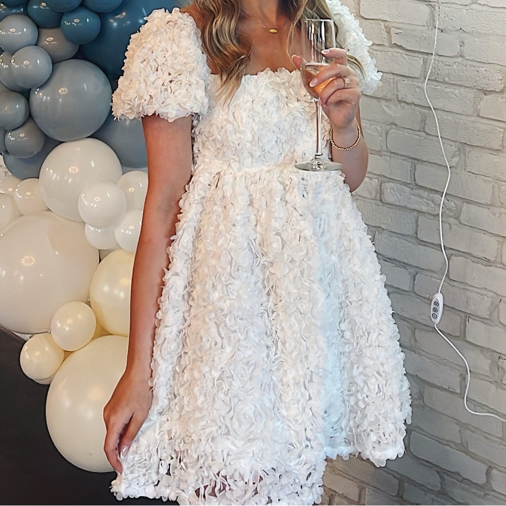 Lulus Precious Passion White Floral Puff Sleeve Babydoll Dress